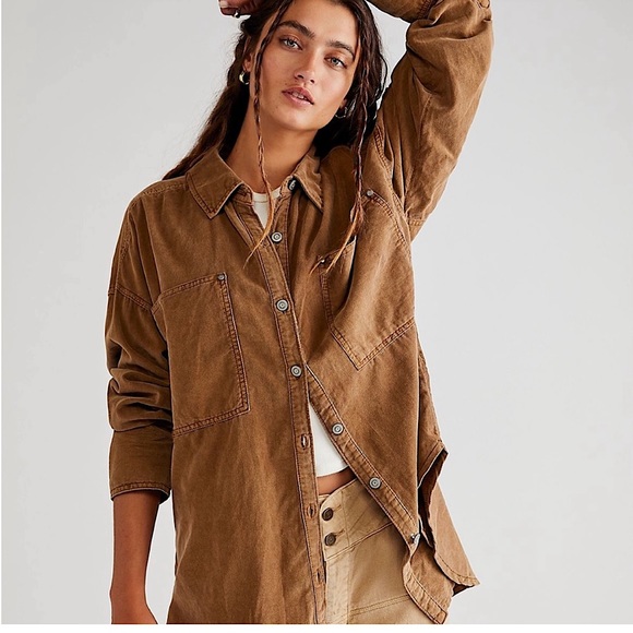 NEW Free People Baby Cord Button Down Shirt - Picture 2 of 16